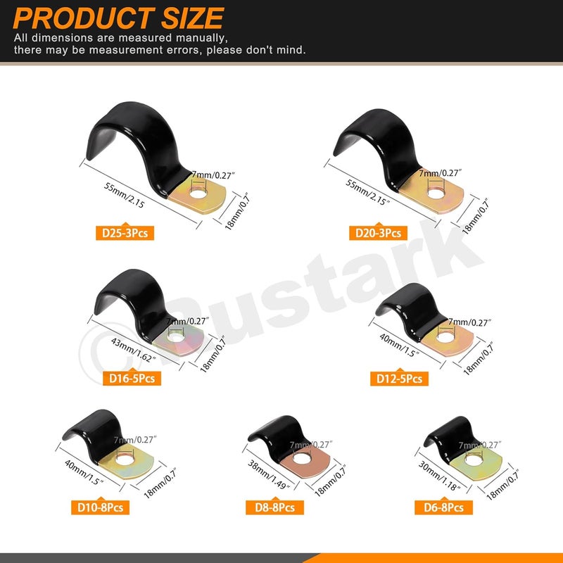 Rustark 40Pcs 7 Sizes Vinyl Coated Half Cable Clamps Assortment Kit with Screws Nuts Galvanized Wire Clamps Zinc Cable Clamp Cushioned Insulated Clamp for Wiring Tubes Cord Installation - Image 2